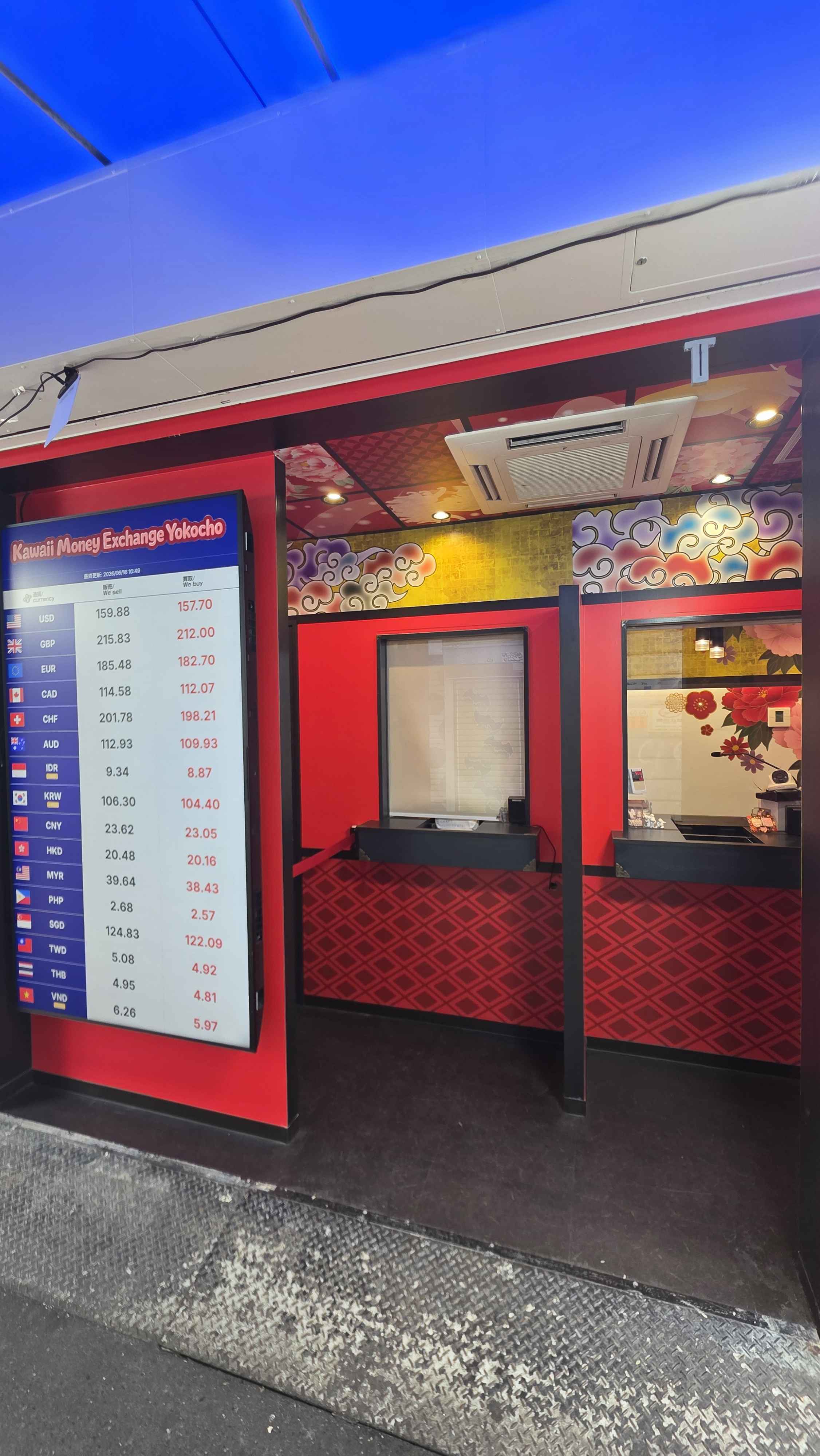 Kawaii Money Exchange Yokocho 店内レート表